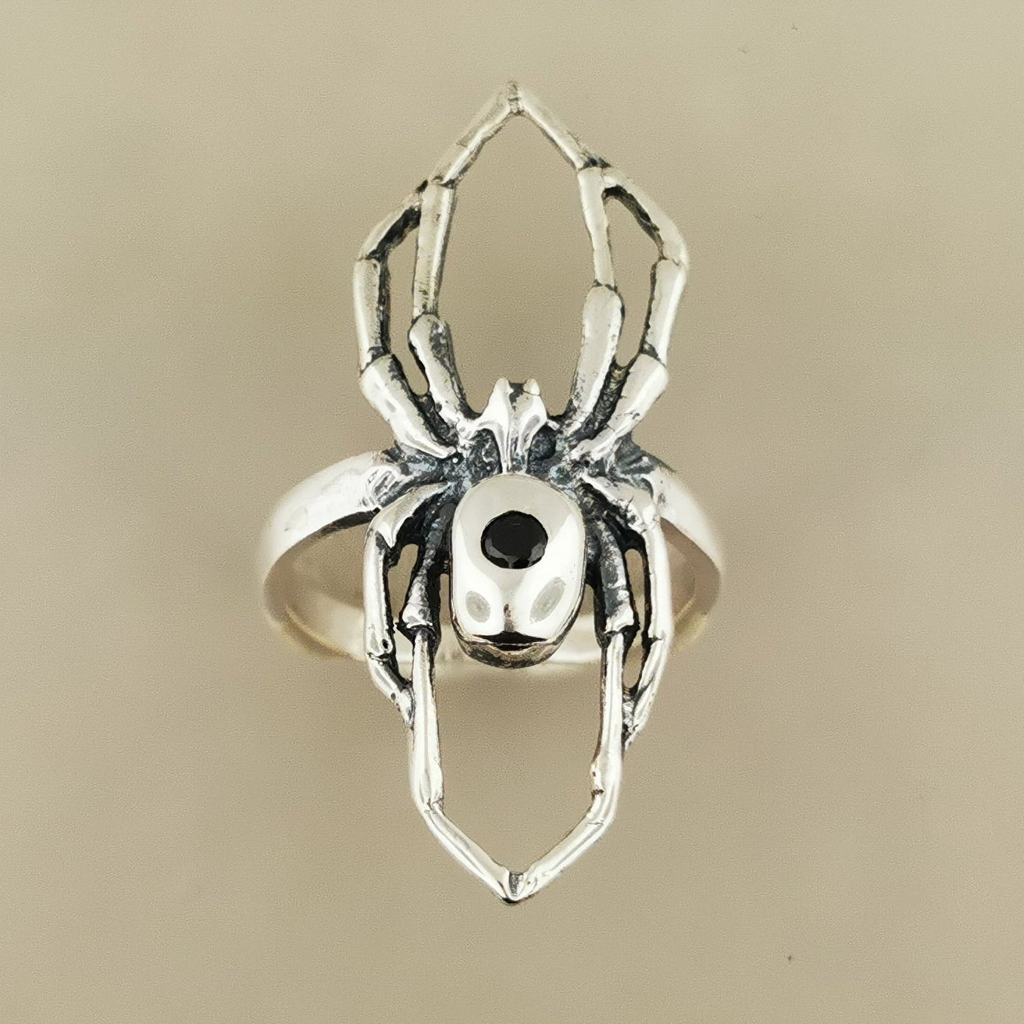 Elegant 925 silver spider ring with black CZ birthstone gothic gift idea for her dark fantasy jewelry alternative style accessory.- Le Dragon Argenté