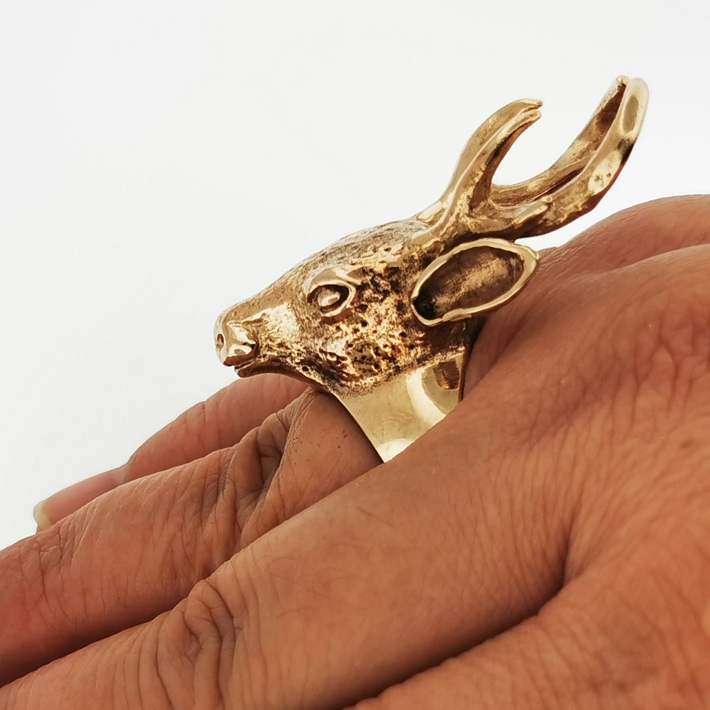 Stag Head Ring in .925 silver, antique bronze or stainless steel for woodland and animal lovers by Le Dragon Argenté