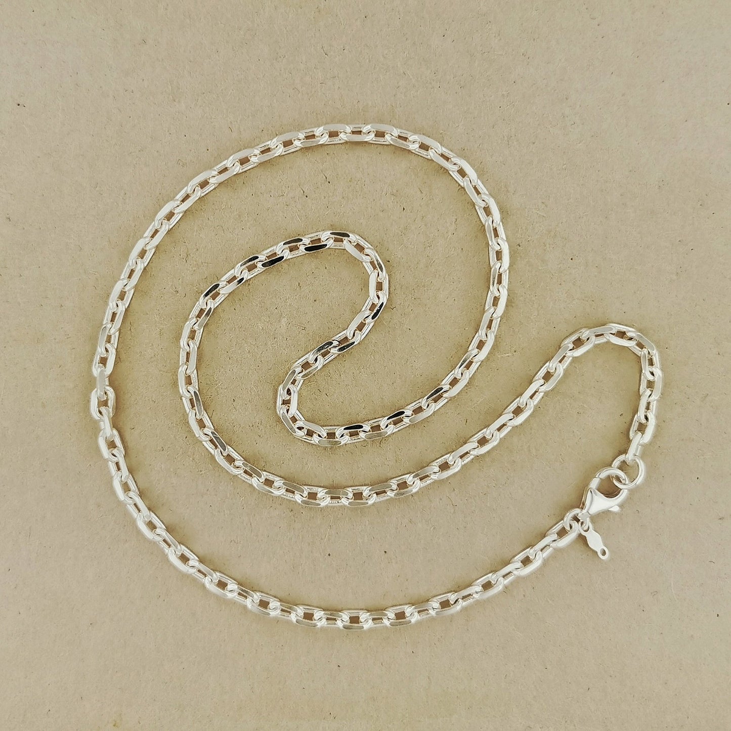 Sterling Silver 3mm Diamond Trace Style Cable Chain - Le Dragon Argenté