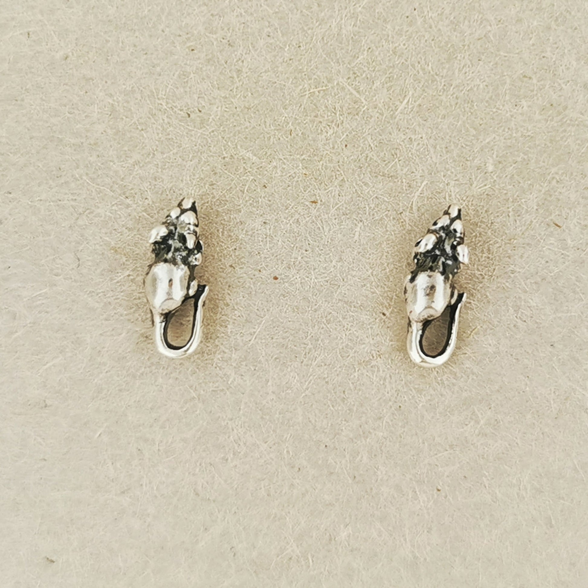 Handcrafted sterling silver mouse stud earrings with whimsical detail – Le Dragon Argenté