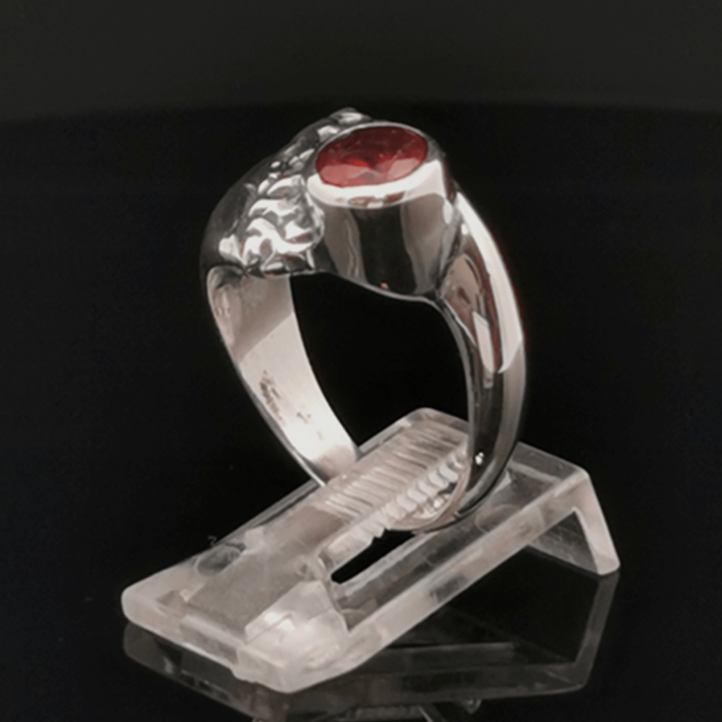 Sterling Silver Textured geometric ring with January CZ, size 6.25 - Le Dragon Argenté - Live Sale -