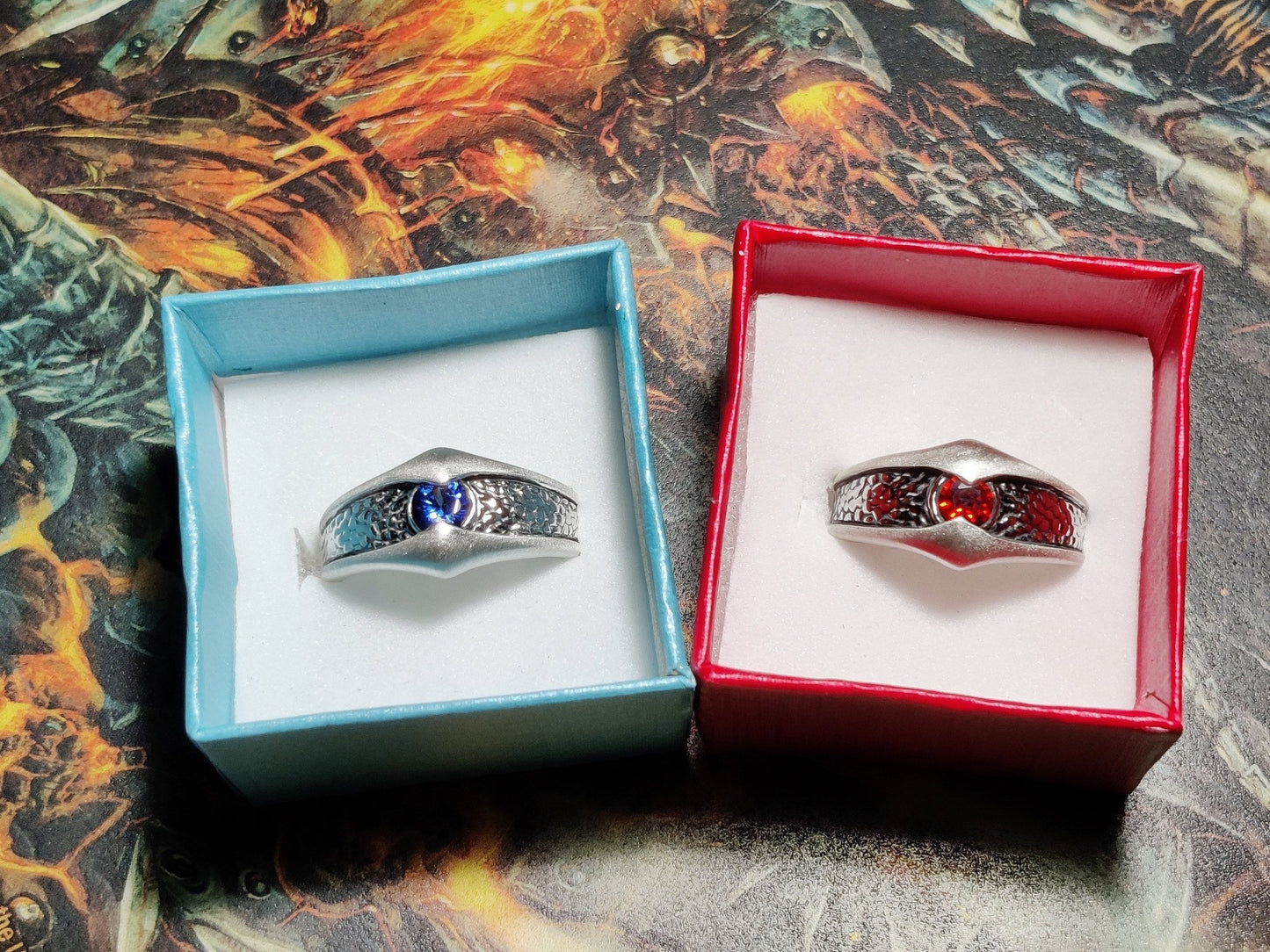 Textured Ring in Sterling Silver with Natural Gemstones in box - Le Dragon Argenté