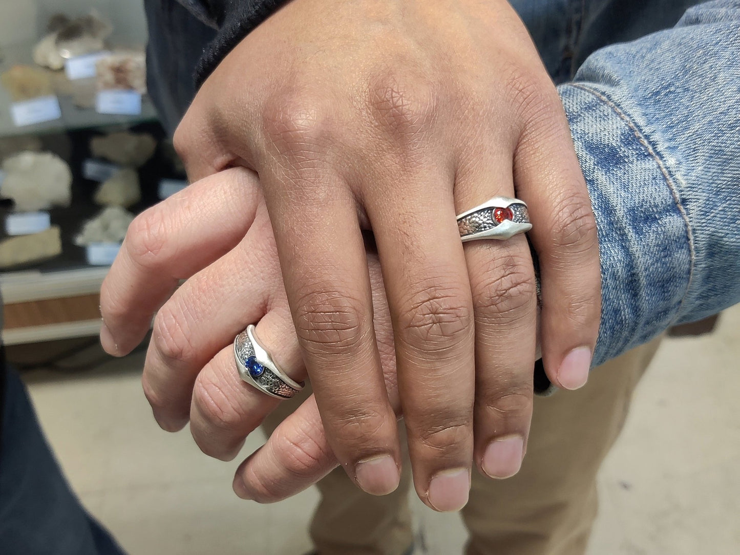 Lifestyle photo on hands of Textured Ring in Sterling Silver with Natural Gemstones - Le Dragon Argenté