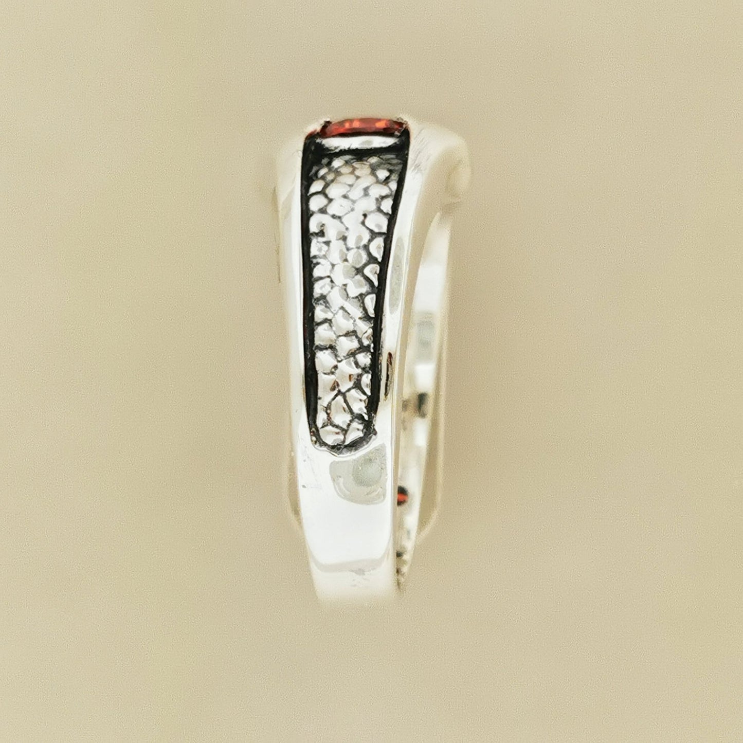 Side View of Textured Ring in Sterling Silver with Natural Gemstones - Le Dragon Argenté
