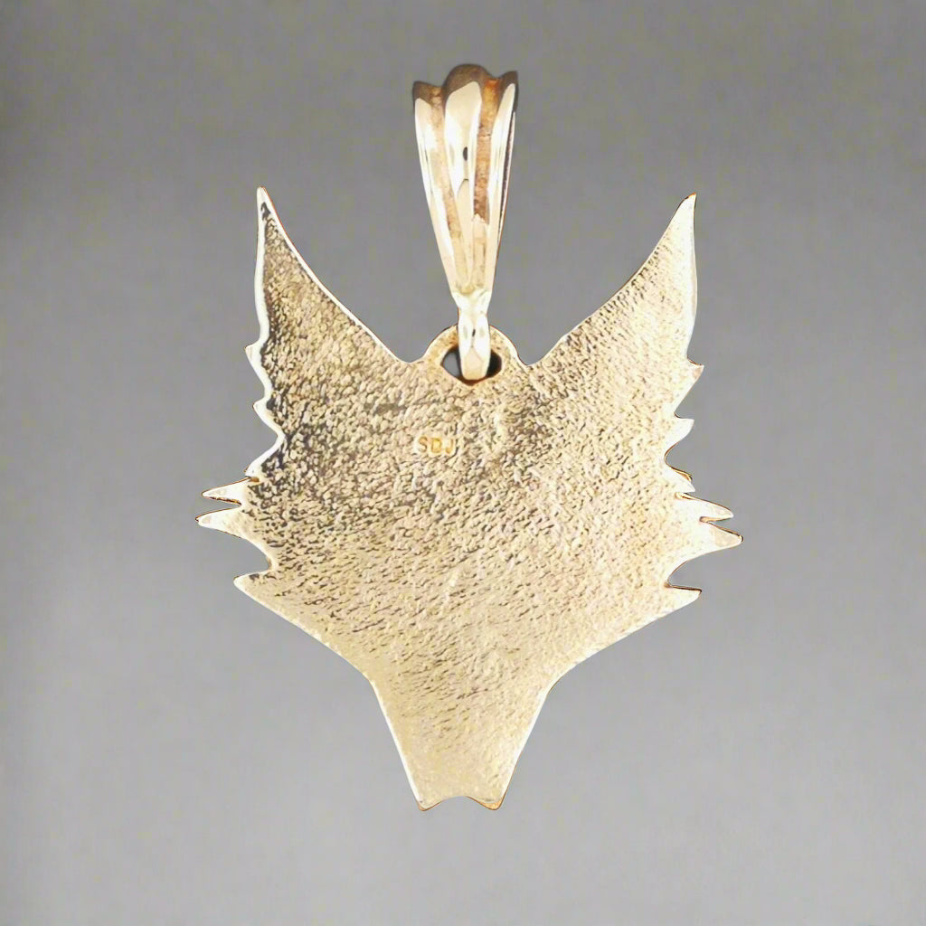 Tribal Fox Head Pendant in Antique Bronze Back View - Le Dragon Argenté
