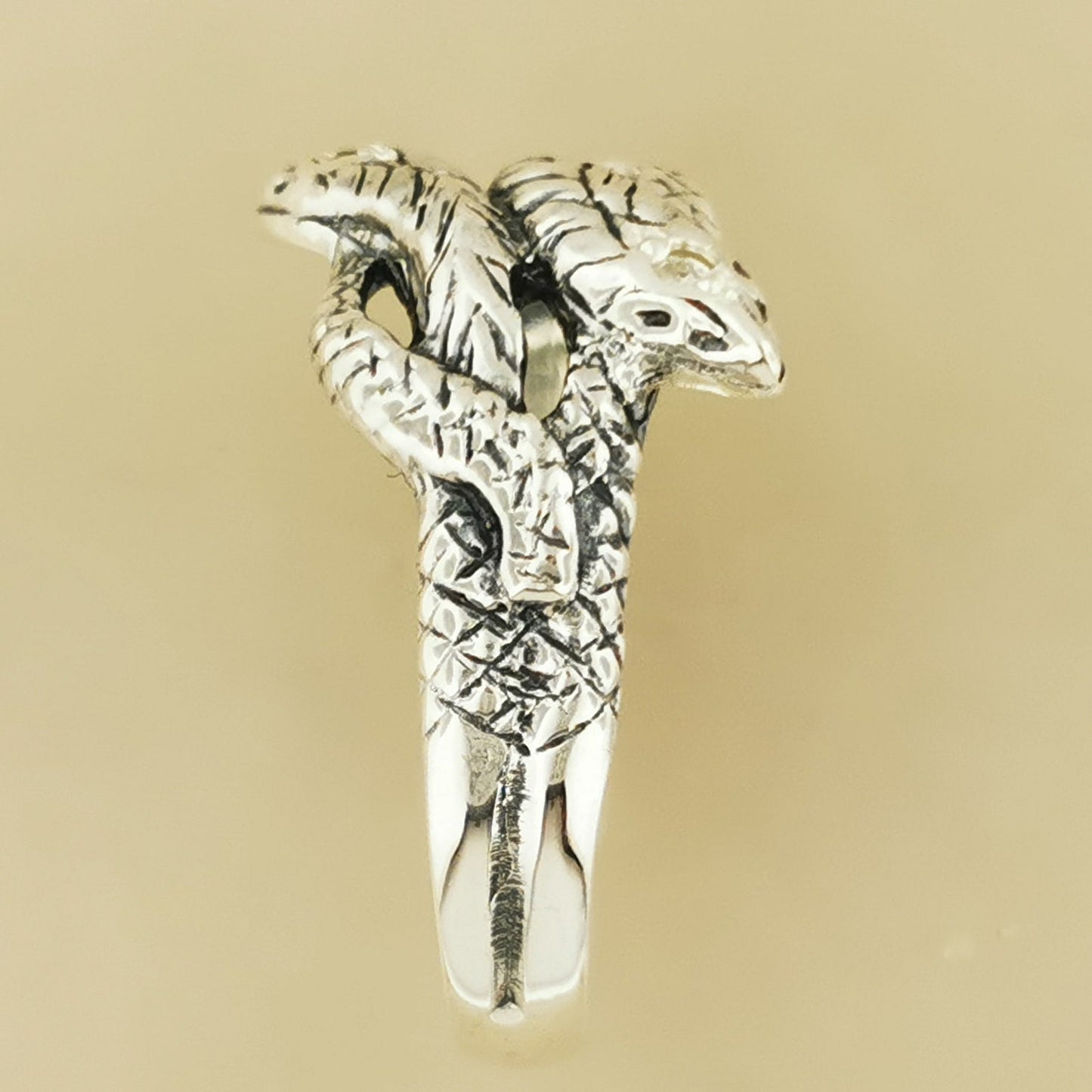 Twin Coiled Snakes Ring with Gemstones in Sterling Silver - Le Dragon Argenté