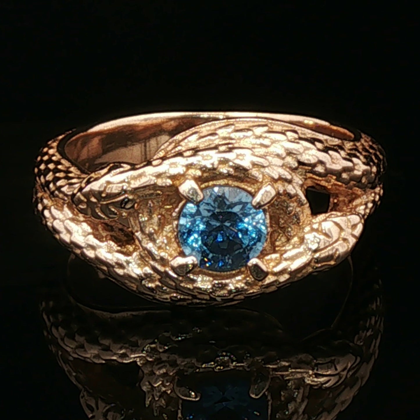 Bague Deux Serpents avec Solitaire Imitation Pierre de Naissance 7 mm