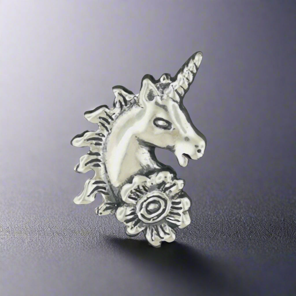 Unicorn Head Charm in Sterling Silver or Antique Bronze - Le Dragon Argenté