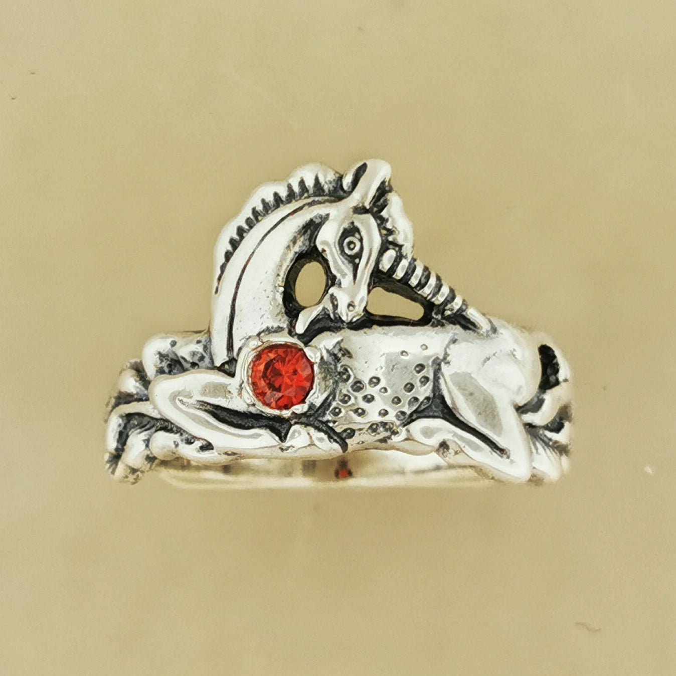 Unicorn Ring in Sterling Silver with Gemstone Heart - Le Dragon Argenté