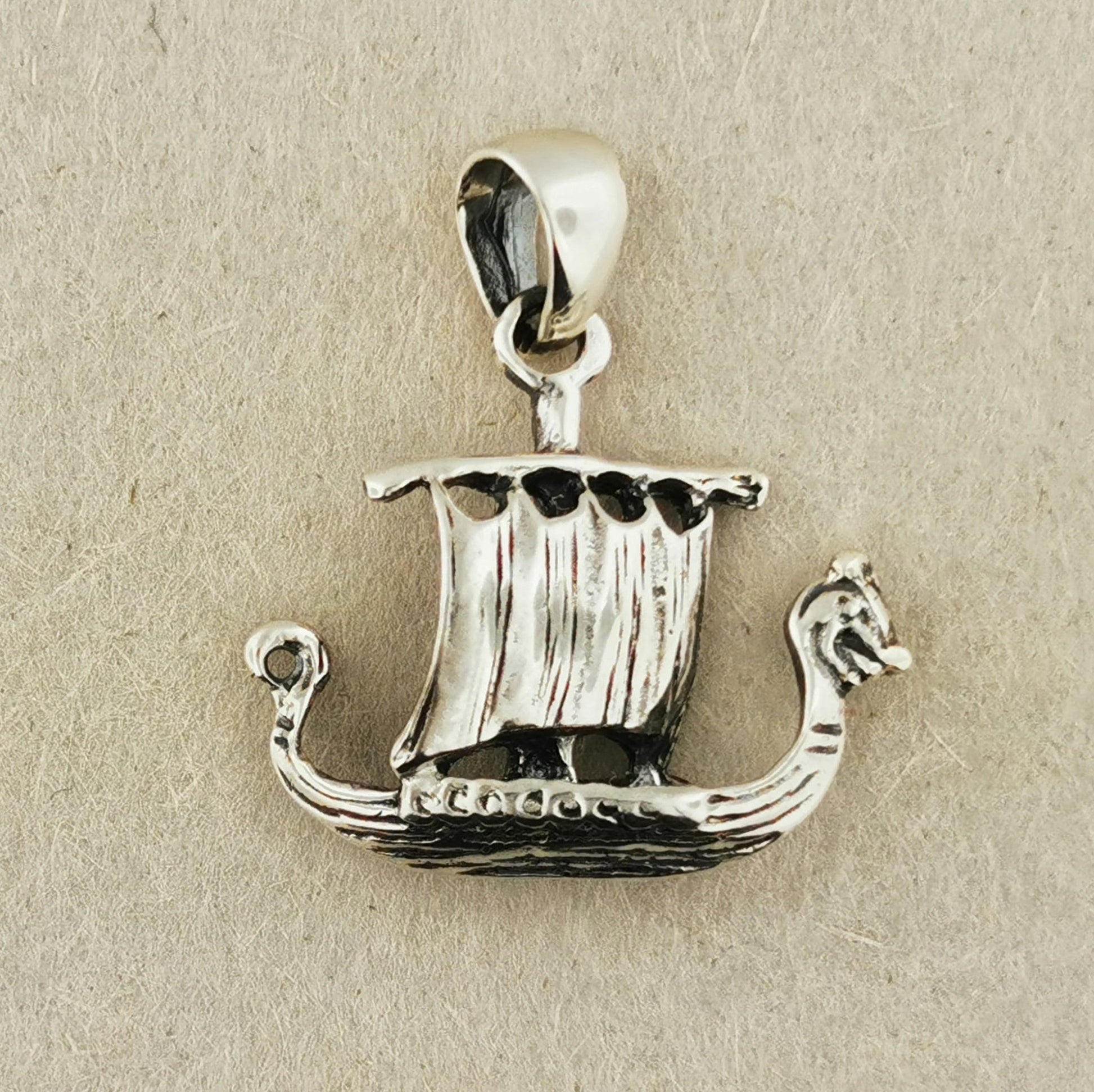 Viking Long Ship Pendant in Sterling Silver or Antique Bronze - Le Dragon Argenté