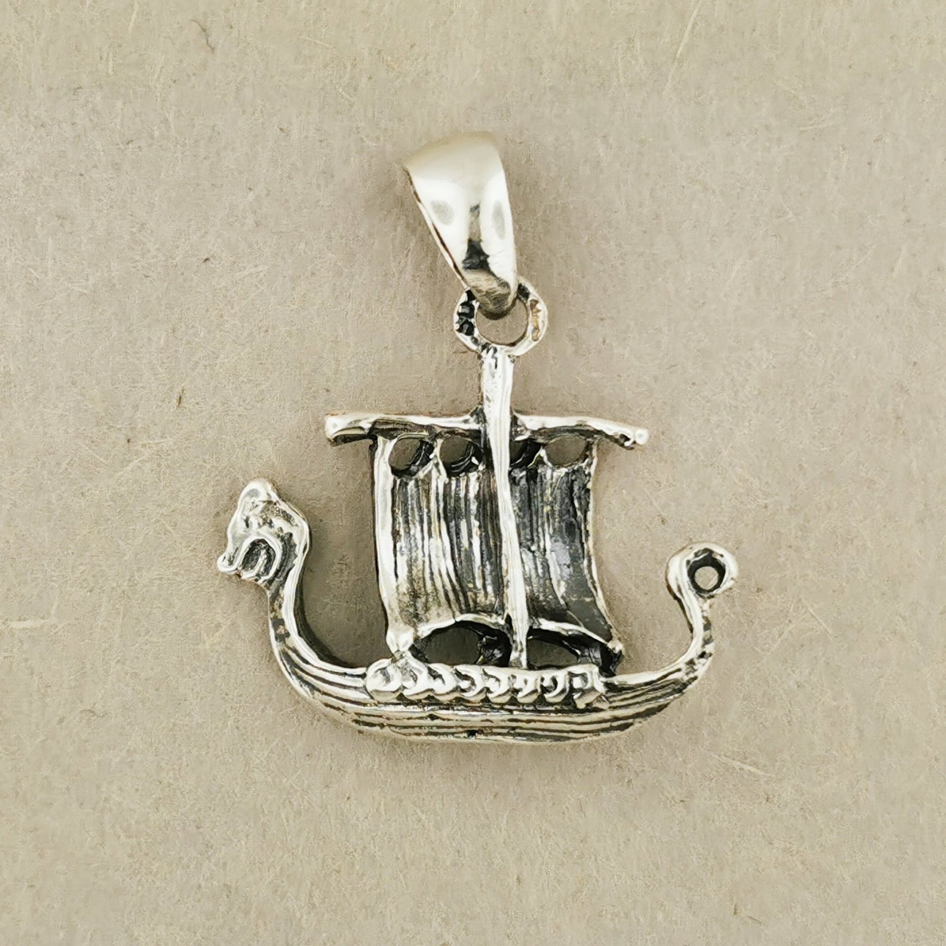 Viking Long Ship Pendant in Sterling Silver or Antique Bronze - Le Dragon Argenté