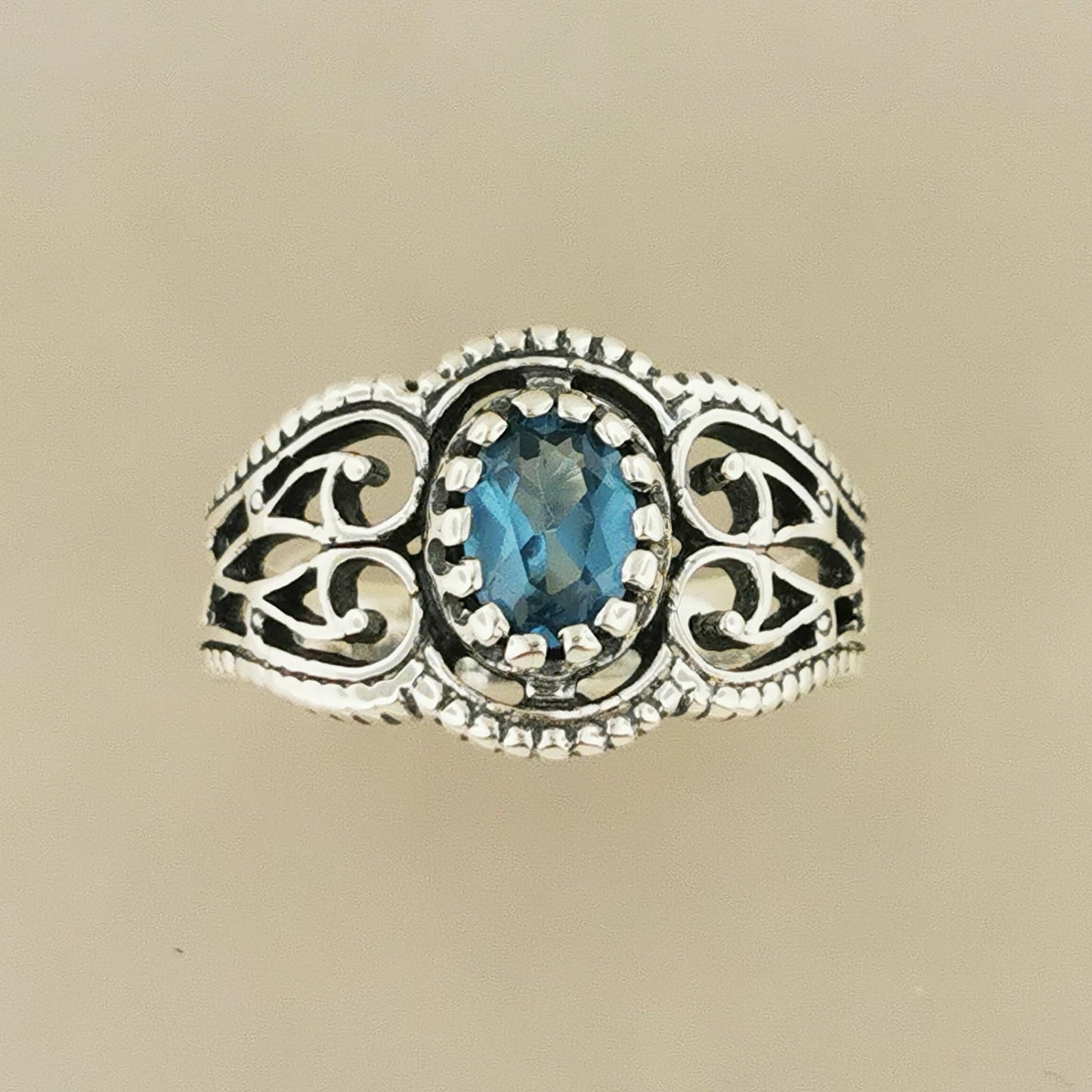 Vintage Style Filigree Birthstone Ring in Sterling Silver - Le Dragon Argenté