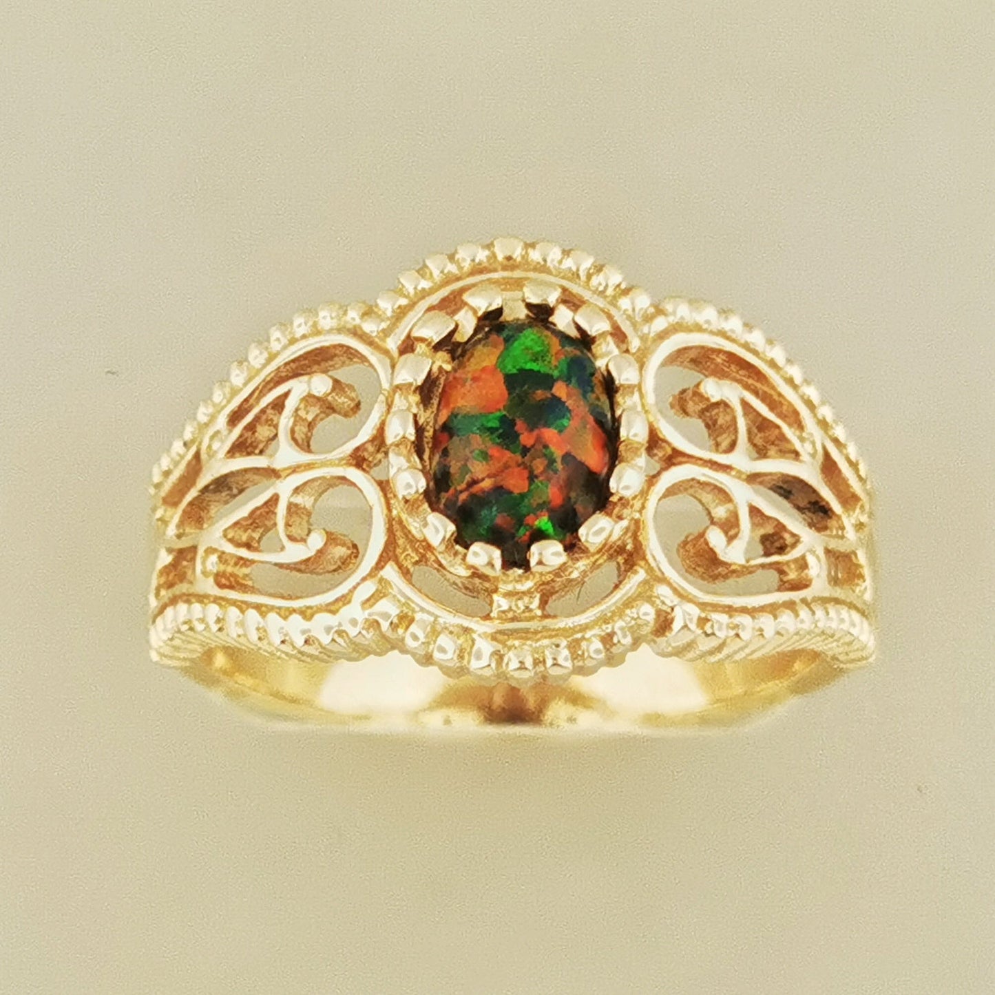 Vintage Style Filigree Ring with Gemstone in Antique Bronze - Le Dragon Argenté