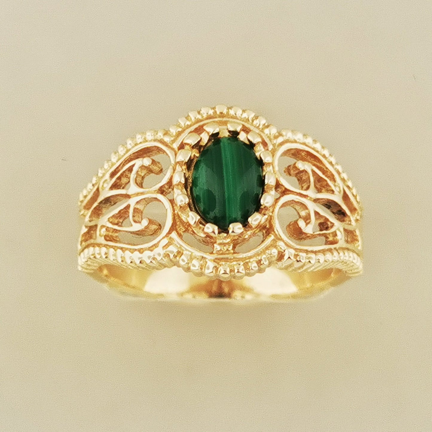 Vintage Style Filigree Ring with Gemstone in Antique Bronze - Le Dragon Argenté
