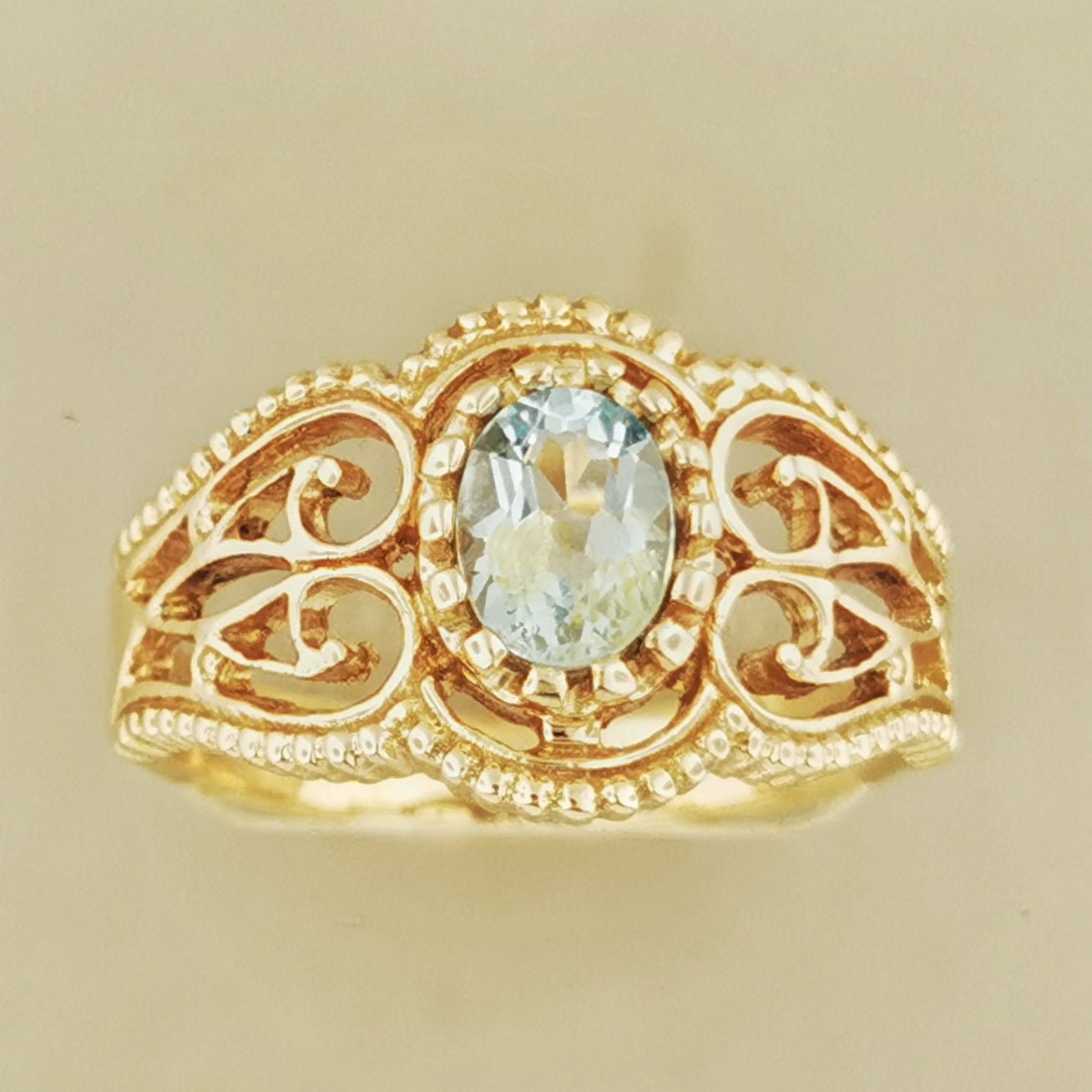 Vintage Style Filigree Ring with Gemstone in Antique Bronze - Le Dragon Argenté