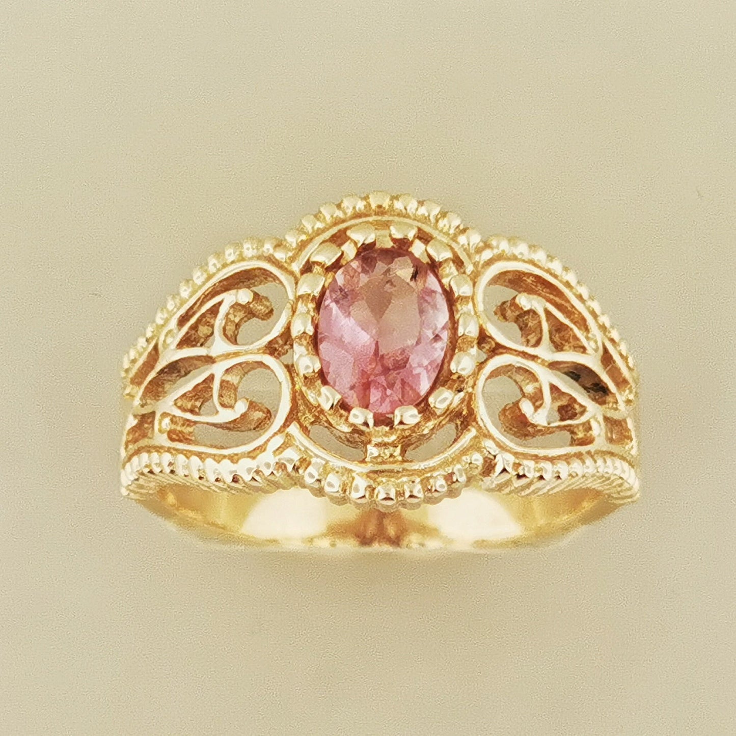 Vintage Style Filigree Ring with Gemstone in Antique Bronze - Le Dragon Argenté