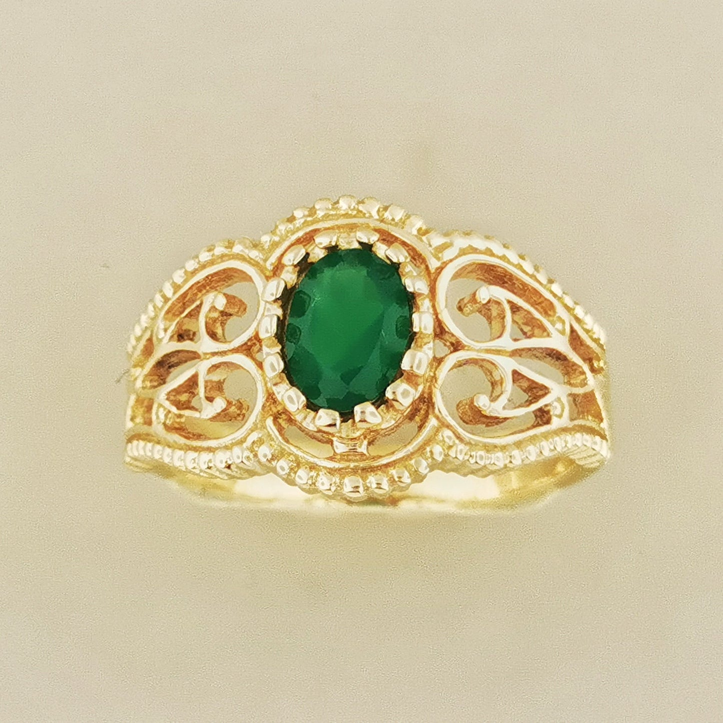 Vintage Style Filigree Ring with Gemstone in Antique Bronze - Le Dragon Argenté