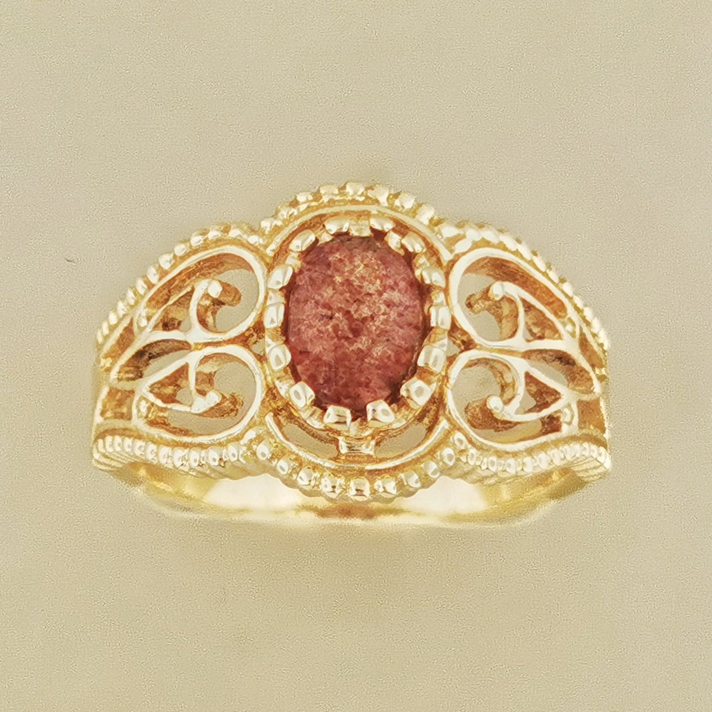 Vintage Style Filigree Ring with Gemstone in Antique Bronze - Le Dragon Argenté
