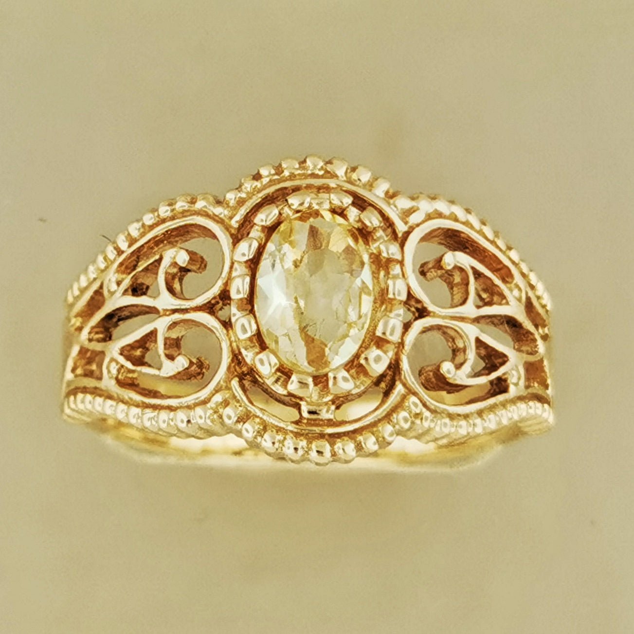 Vintage Style Filigree Ring with Gemstone in Antique Bronze - Le Dragon Argenté