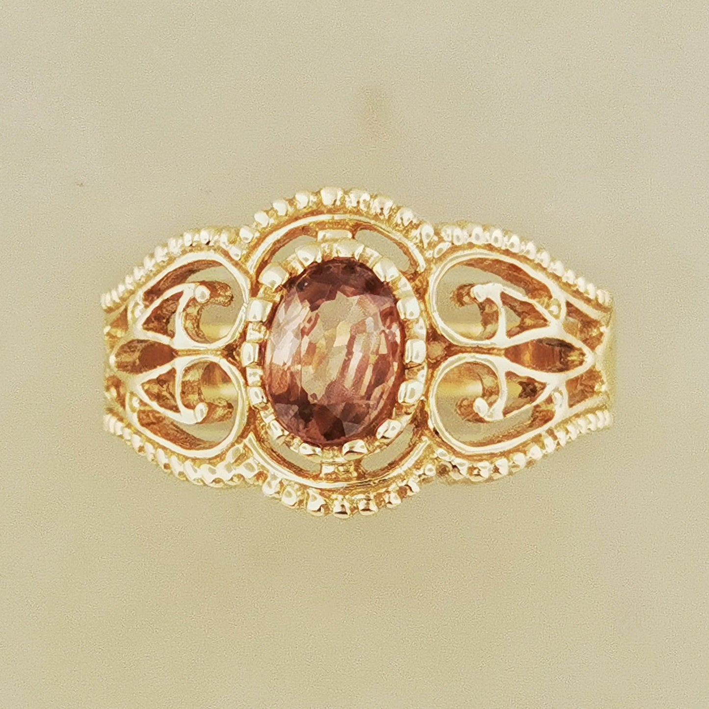 Vintage Style Filigree Ring with Gemstone in Antique Bronze - Le Dragon Argenté
