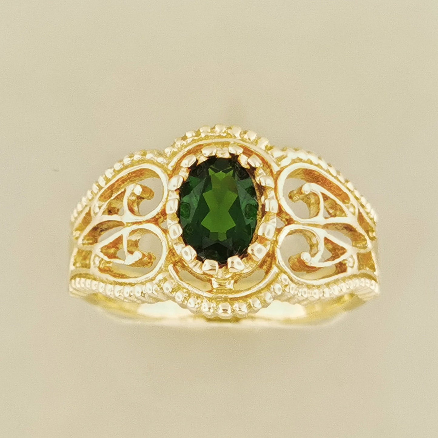 Vintage Style Filigree Ring with Gemstone in Antique Bronze - Le Dragon Argenté