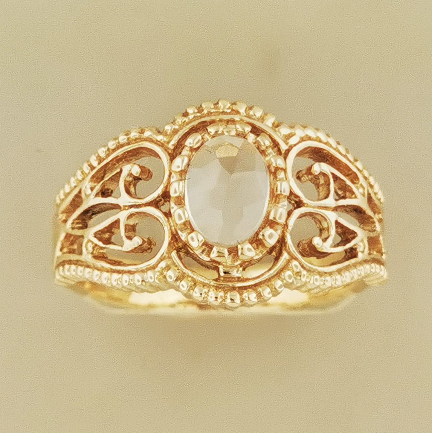 Vintage Style Filigree Ring with Gemstone in Antique Bronze - Le Dragon Argenté