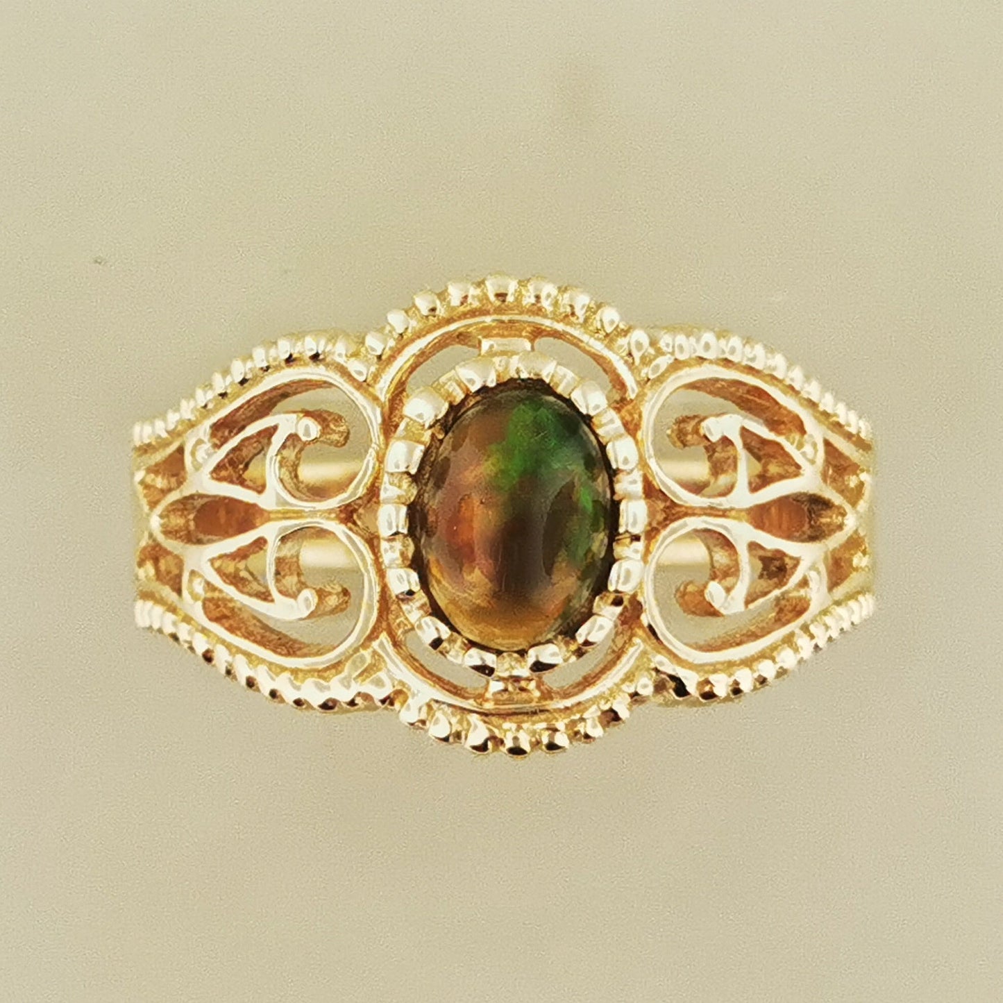 Vintage Style Filigree Ring with Gemstone in Antique Bronze - Le Dragon Argenté