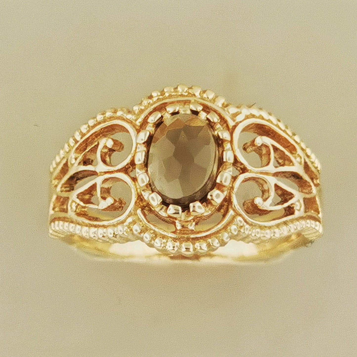 Vintage Style Filigree Ring with Gemstone in Antique Bronze - Le Dragon Argenté