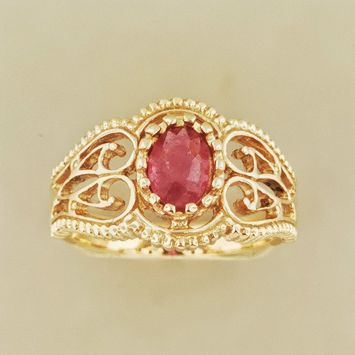 Vintage Style Filigree Ring with Gemstone in Antique Bronze - Le Dragon Argenté