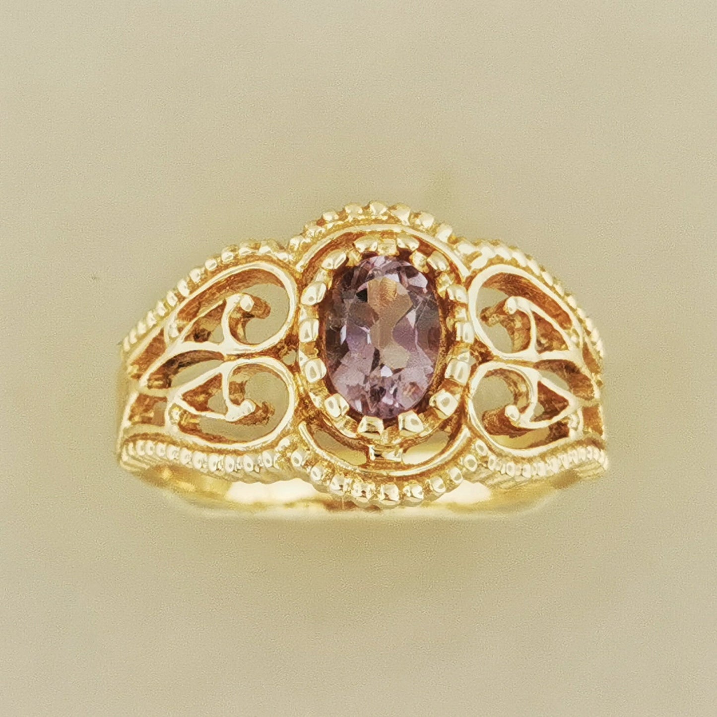 Vintage Style Filigree Ring with Gemstone in Antique Bronze - Le Dragon Argenté
