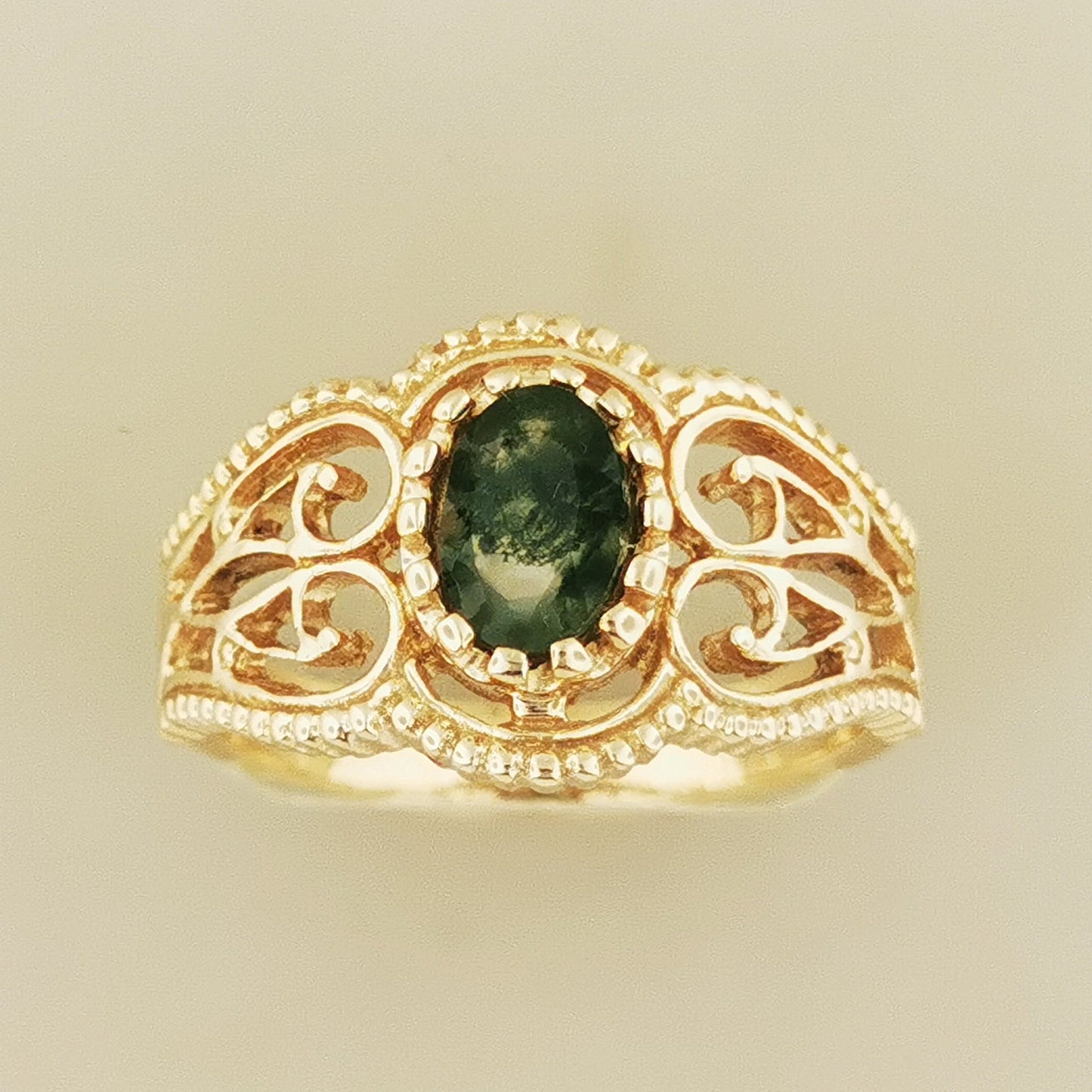 Vintage Style Filigree Ring with Gemstone in Antique Bronze - Le Dragon Argenté