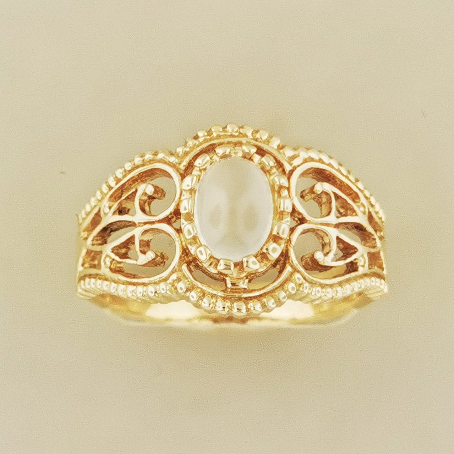 Vintage Style Filigree Ring with Gemstone in Antique Bronze - Le Dragon Argenté