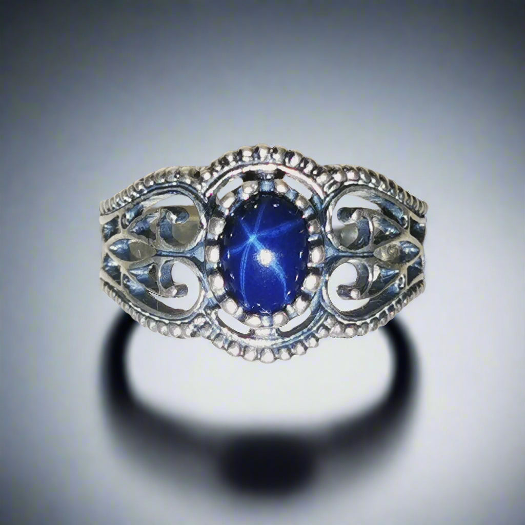 Vintage Style Filigree Ring with Gemstone in Sterling Silver - Le Dragon Argenté
