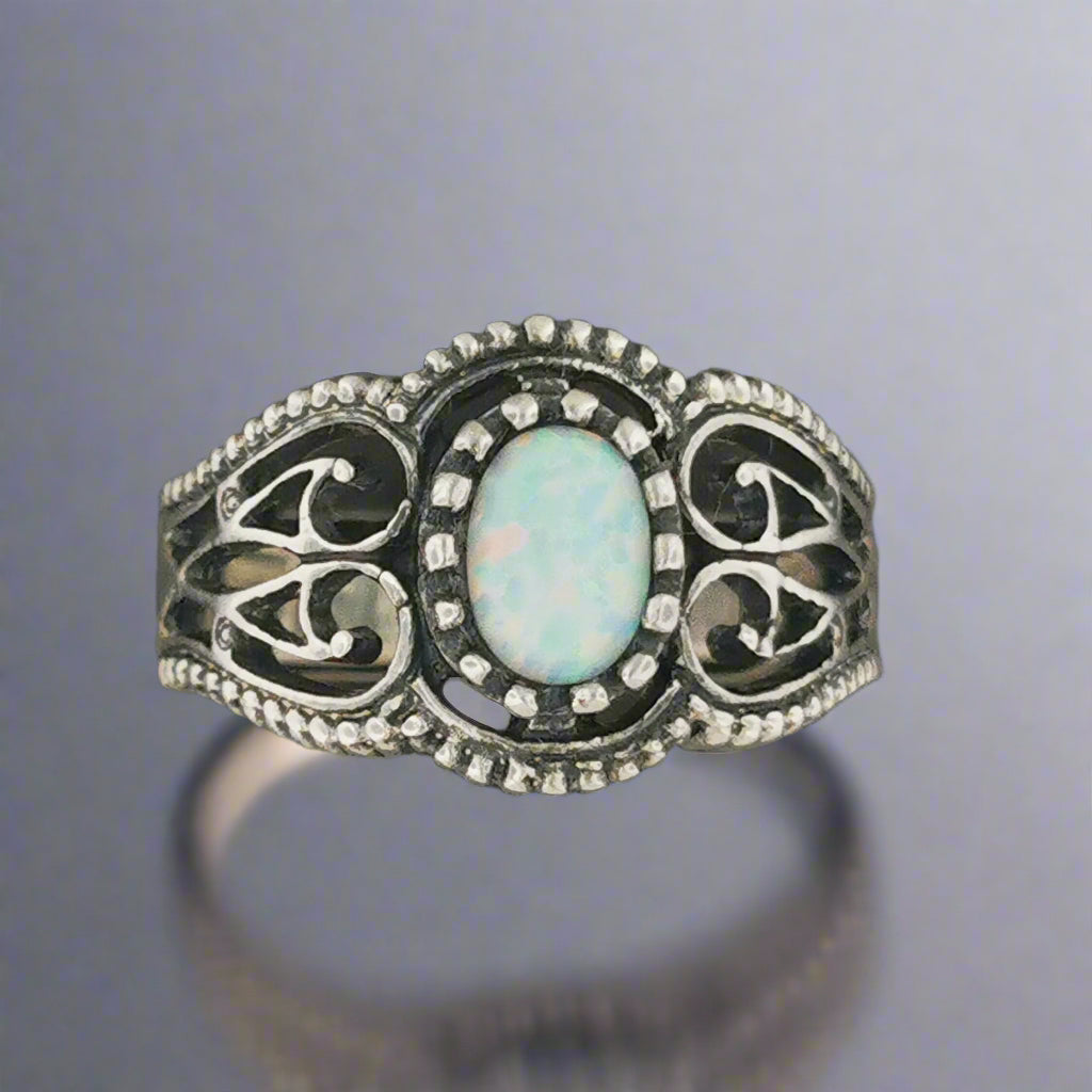 Vintage Style Filigree Ring with Gemstone in Sterling Silver - Le Dragon Argenté