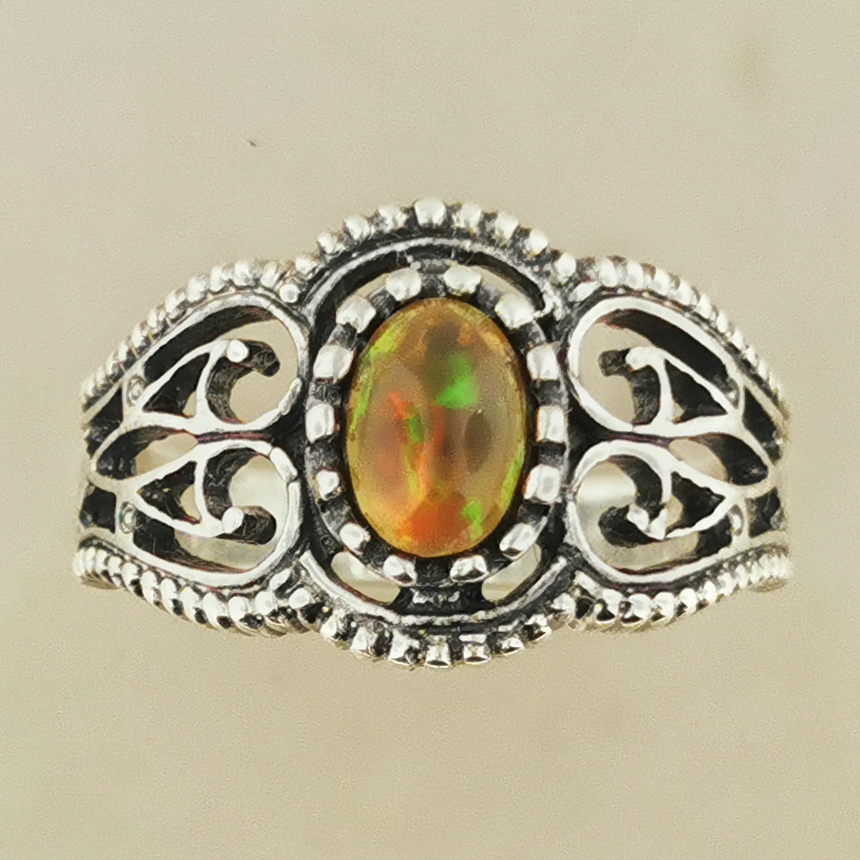 Vintage Style Filigree with Ethiopian Opal in Sterling Silver or