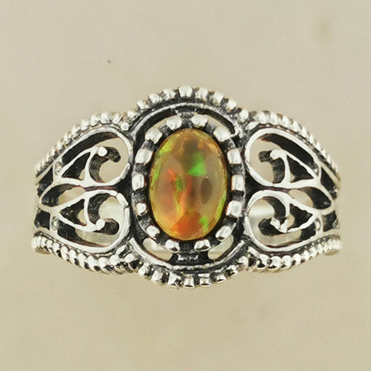 Vintage Style Filigree with Ethiopian Opal in Sterling Silver or Antique Bronze - Le Dragon Argenté