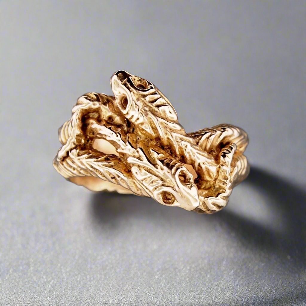 Vintage Style Twin Snakes Ring in Sterling Silver or Antique Bronze - Le Dragon Argenté