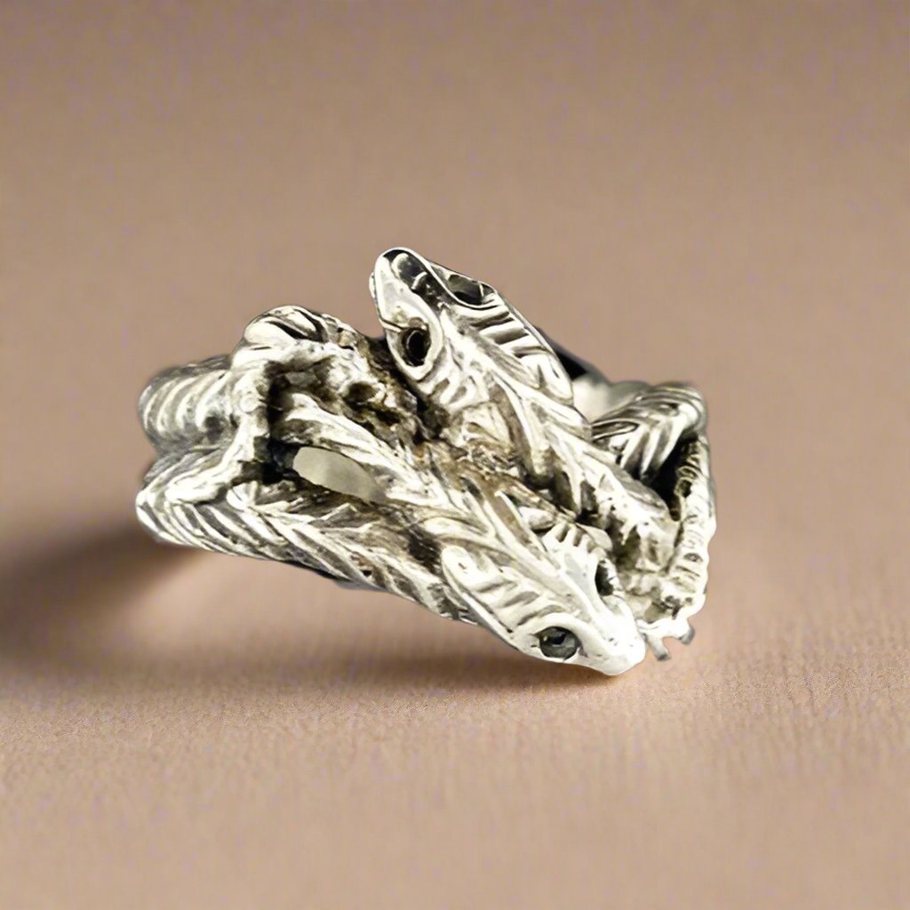 Vintage Style Twin Snakes Ring in Sterling Silver or Antique Bronze - Le Dragon Argenté