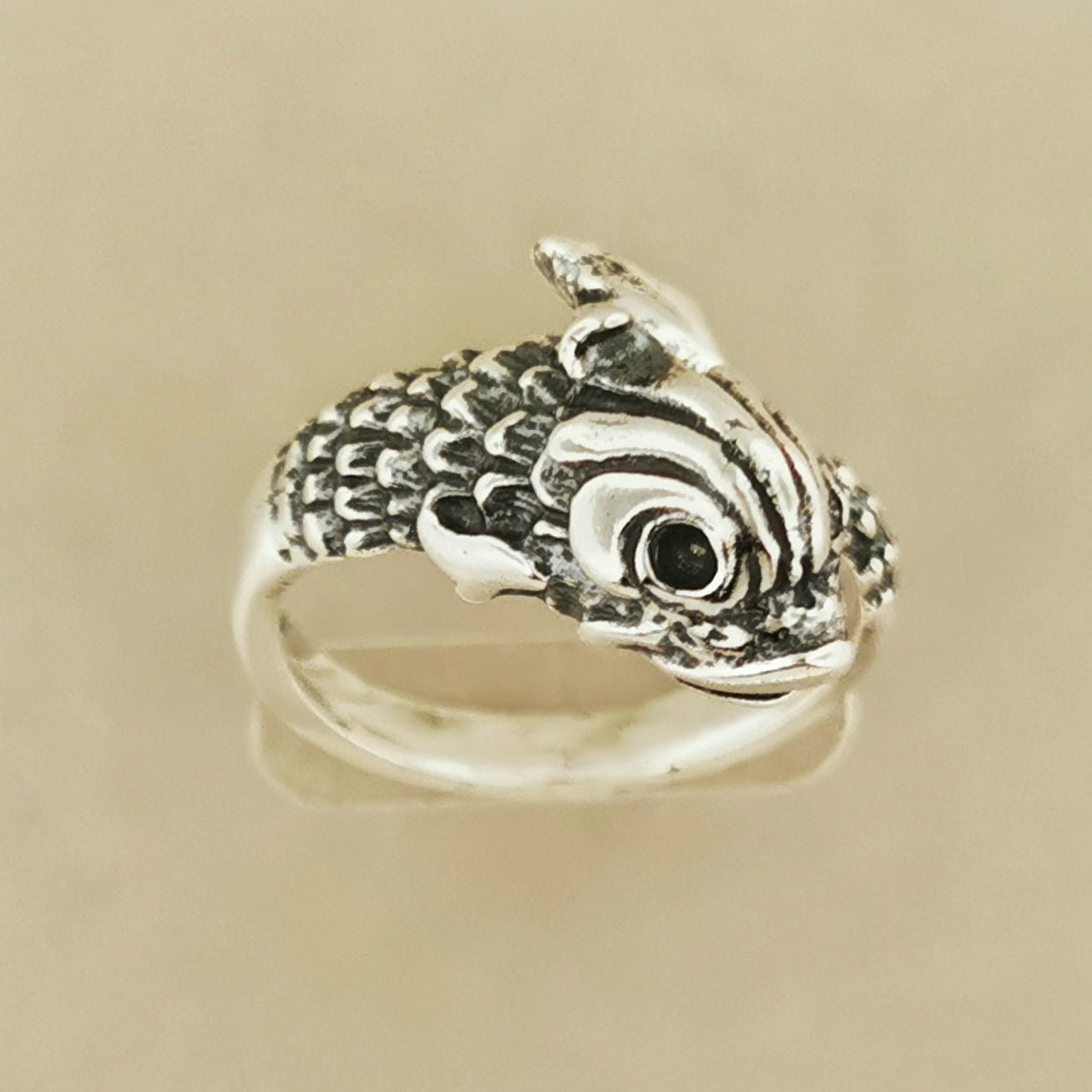 Vintage Stylized Koi Ring in Sterling Silver or Antique Bronze - Le Dragon Argenté