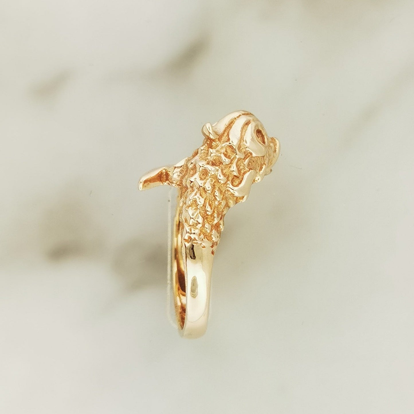 Antique Bronze Koi Ring by Le Dragon Argenté - Handmade Jewelry Featuring a Koi Fish Design, Symbolizing Strength and Resilience, Perfect for Nature Lovers.