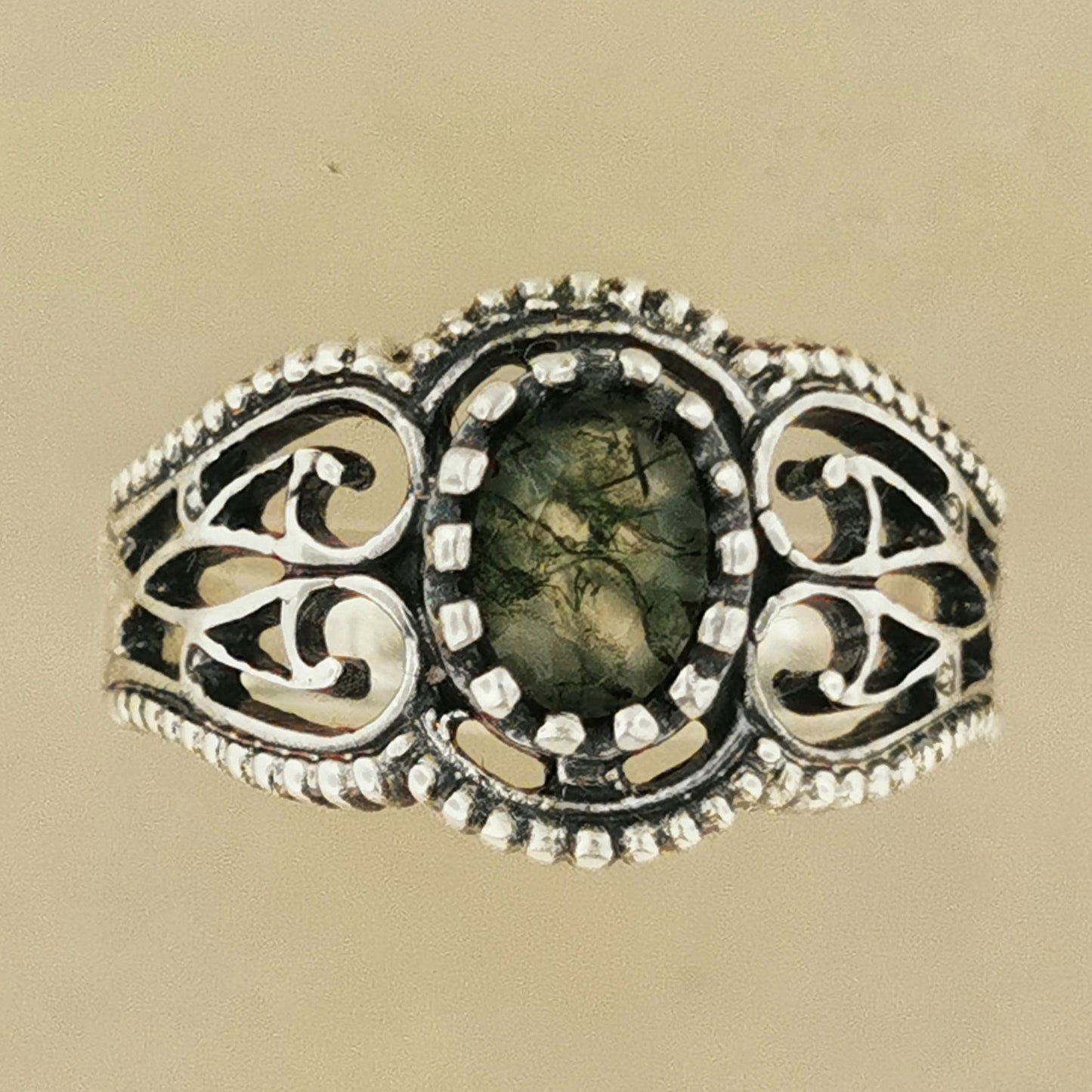 Vintage Style Filigree Ring with Gemstone in Sterling Silver - Le Dragon Argenté