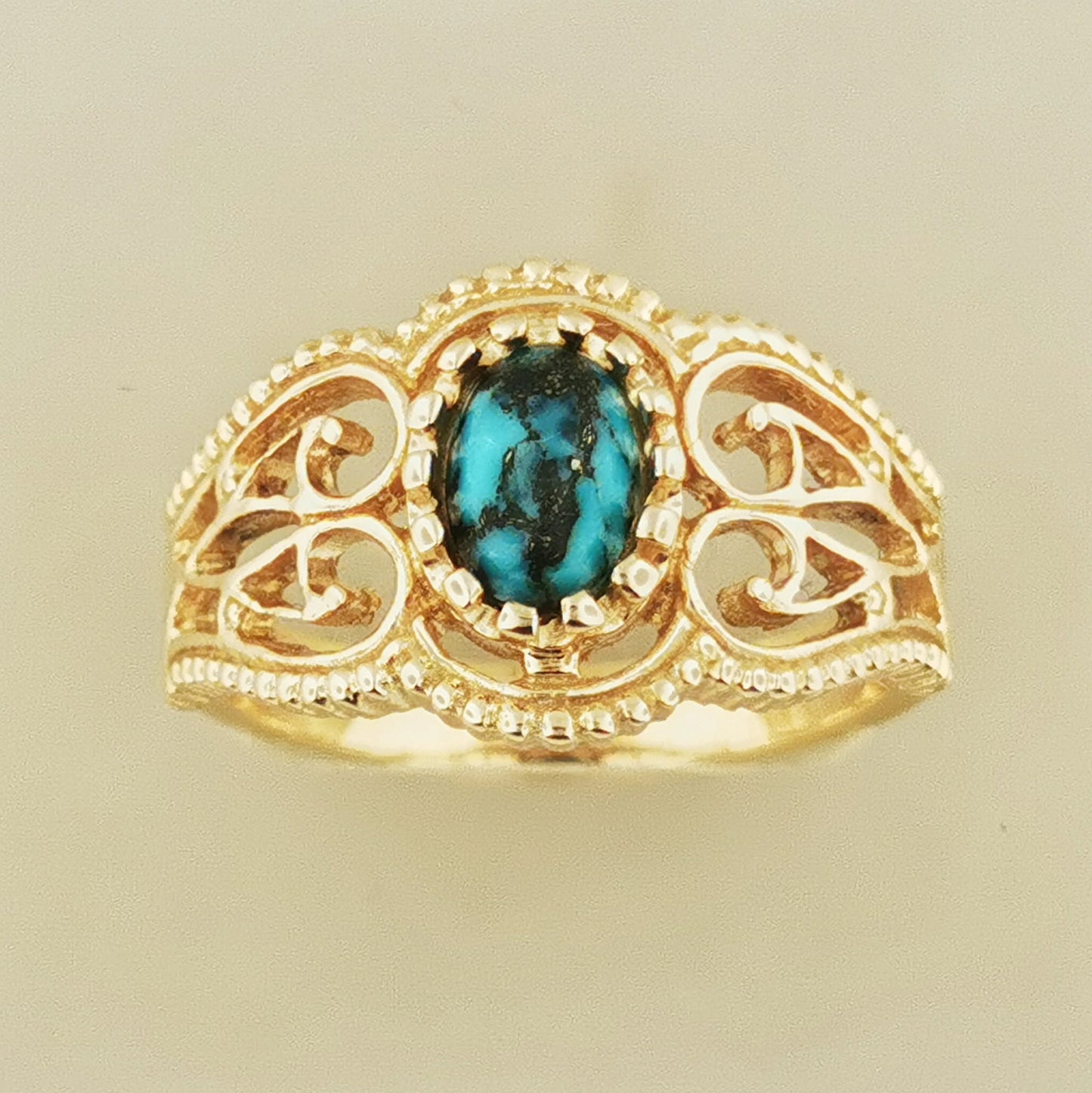 Vintage Style Filigree Ring with Gemstone in Antique Bronze - Le Dragon Argenté