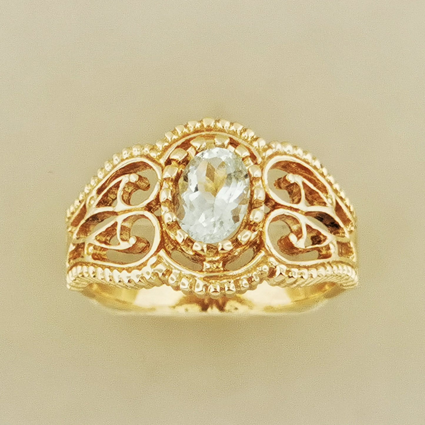Vintage Style Filigree Ring with Gemstone in Antique Bronze - Le Dragon Argenté