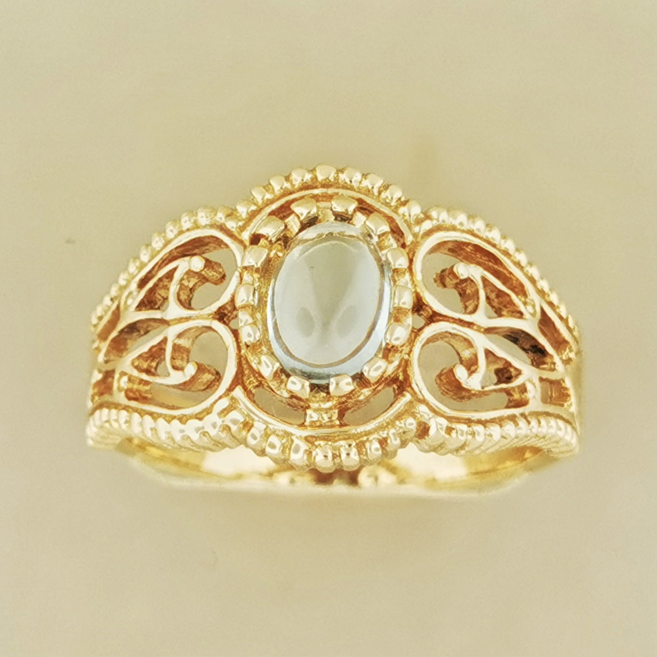 Vintage Style Filigree Ring with Gemstone in Antique Bronze - Le Dragon Argenté