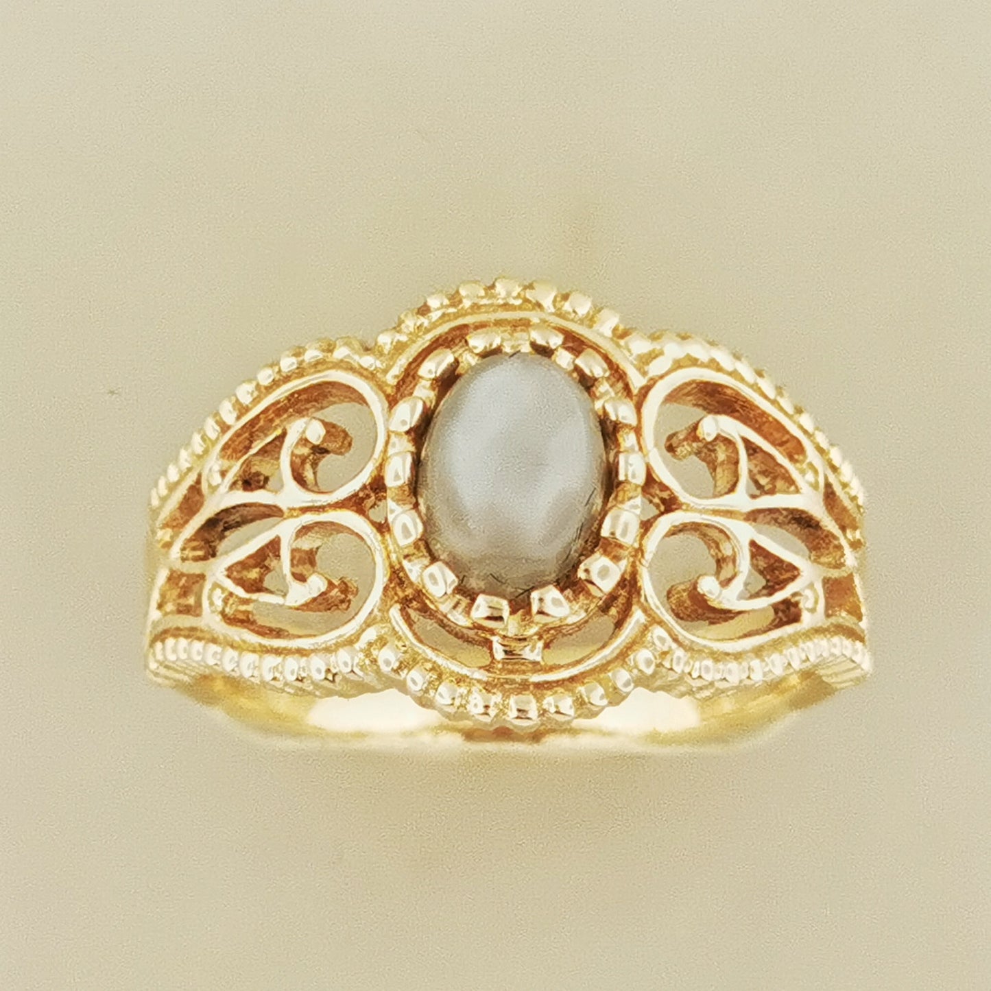 Vintage Style Filigree Ring with Gemstone in Antique Bronze - Le Dragon Argenté