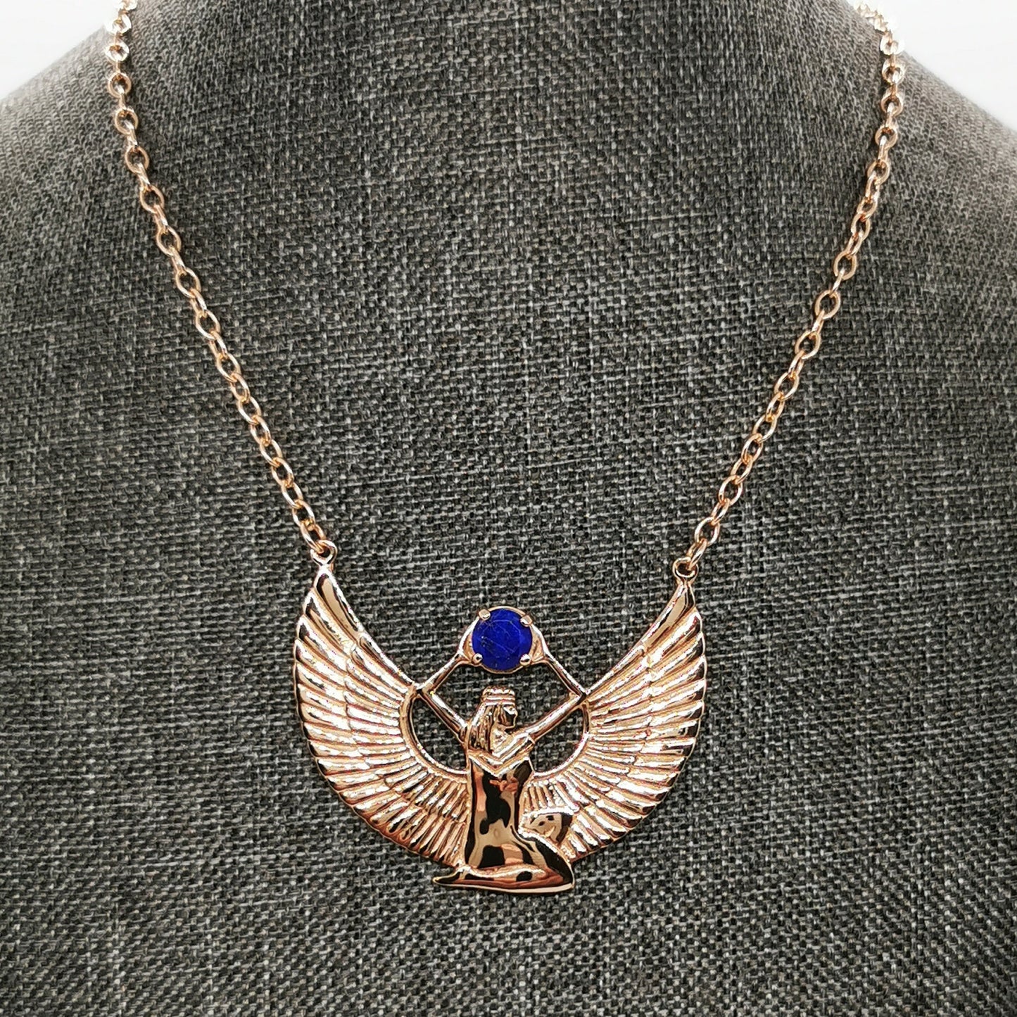 Winged Isis Necklace with Lapis Lazuli in Antique Bronze - Le Dragon Argenté