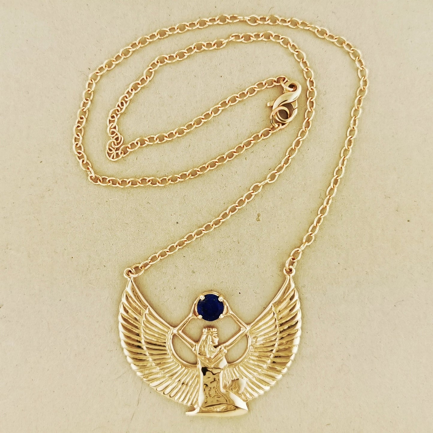Winged Isis Necklace with Lapis Lazuli in Antique Bronze - Le Dragon Argenté