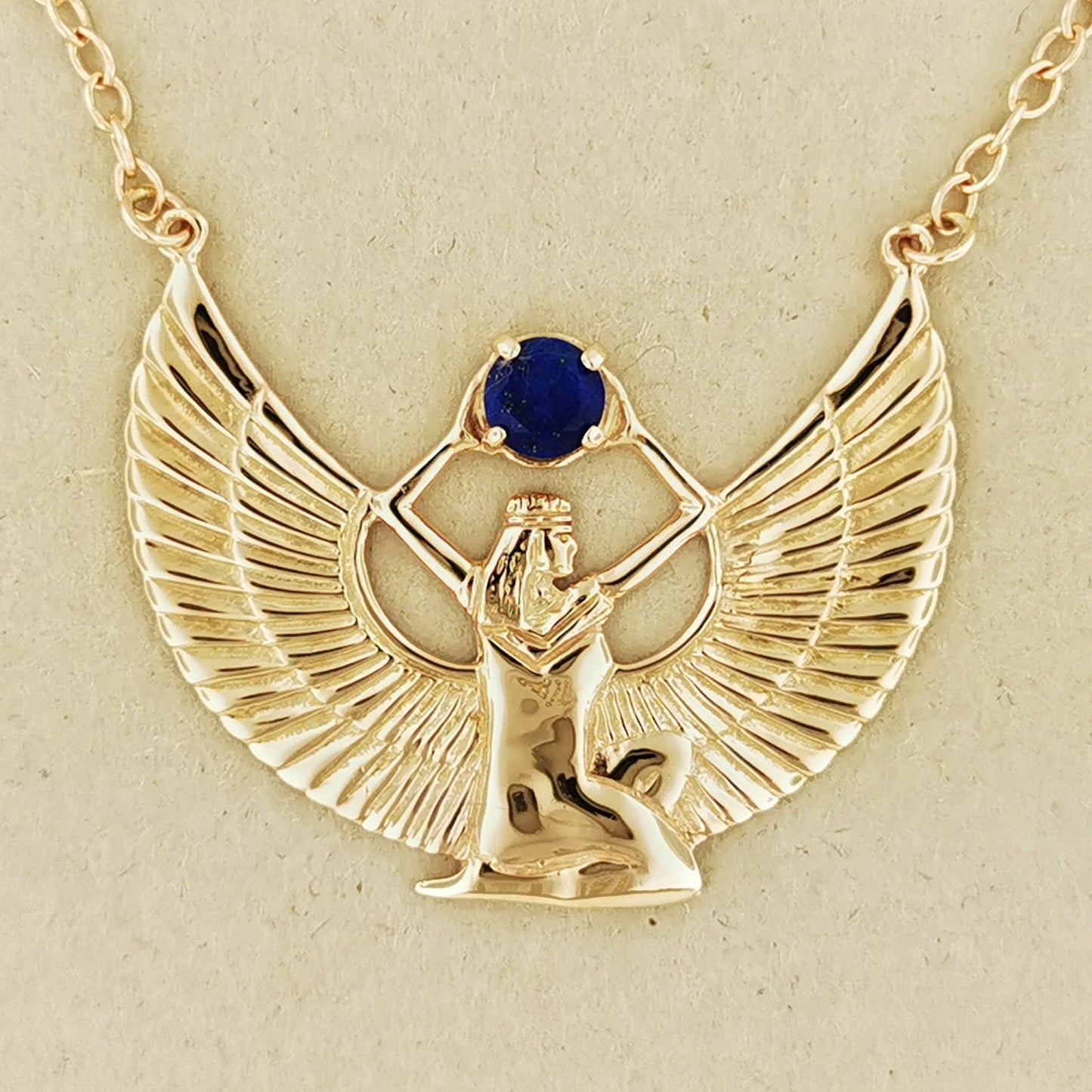 Winged Isis Necklace with Lapis Lazuli in Antique Bronze - Le Dragon Argenté