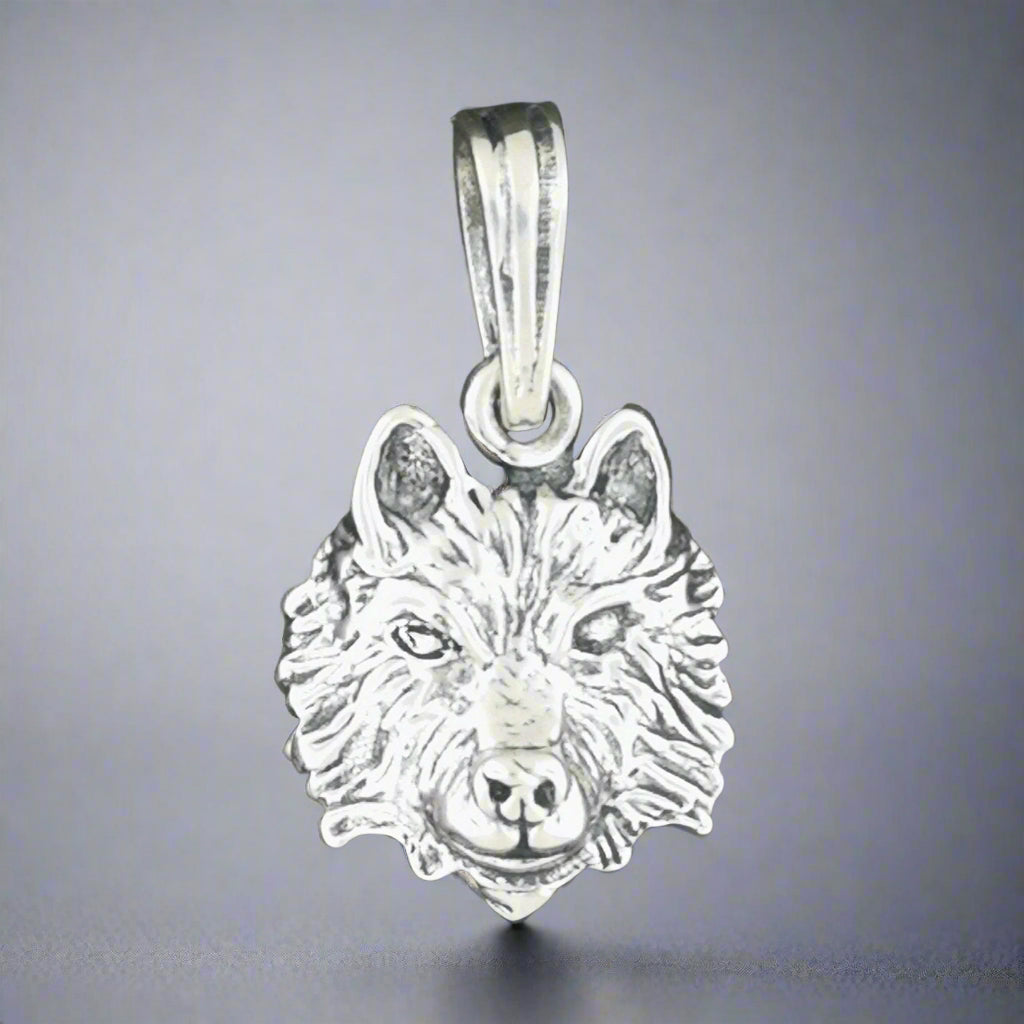 Wolf Head Charm Pendant in Sterling Silver or Antique Bronze - Le Dragon Argenté