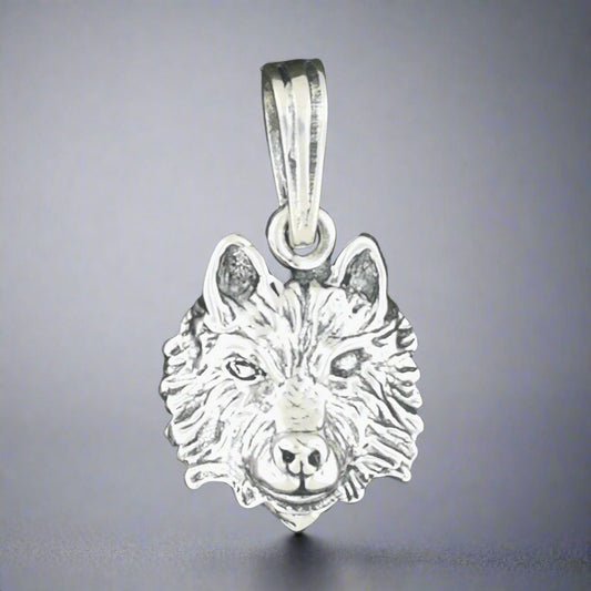 Wolf Head Charm Pendant in Sterling Silver or Antique Bronze - Le Dragon Argenté